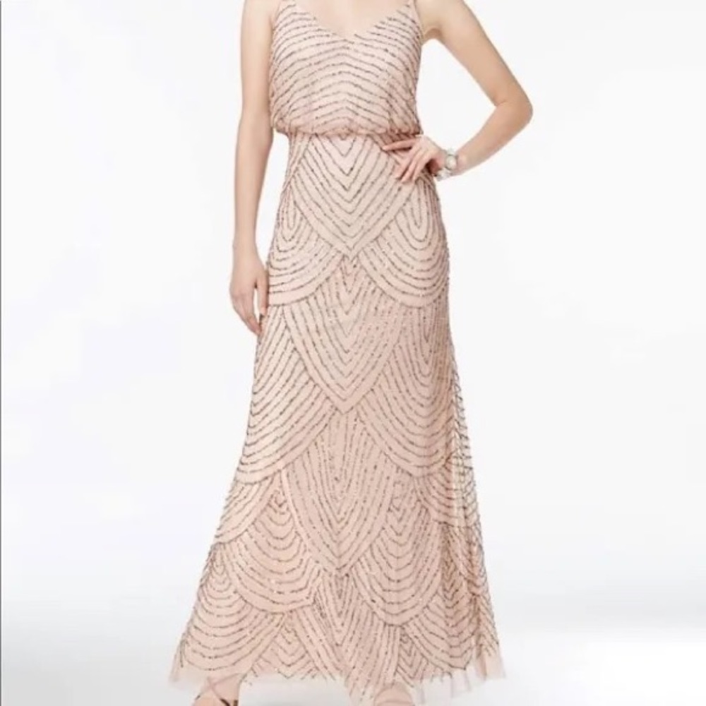 Adrianna Papell Long Beaded Blouson Gown